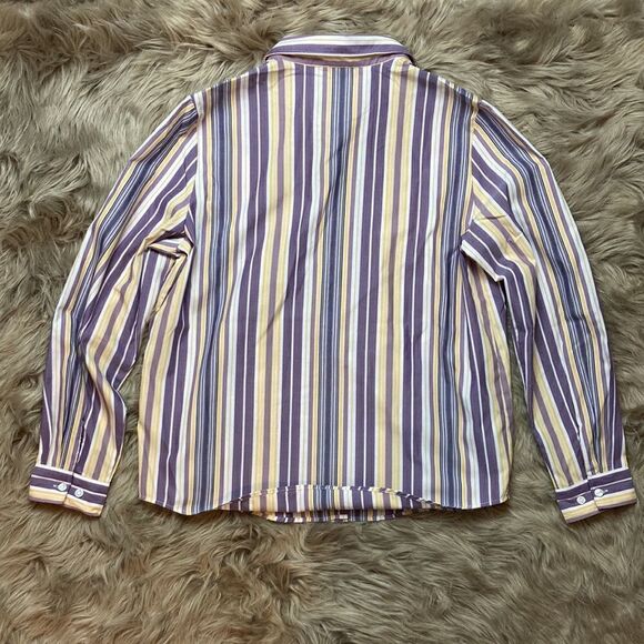 Blair Two Piece Set Long Sleeve Button Down Striped Pajama Top & Satin Bottoms - Picture 3 of 10